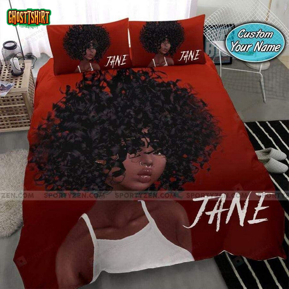 Black Gorgeous Girl In Red Background Personalized Custom Name Duvet Cover Bedding Set