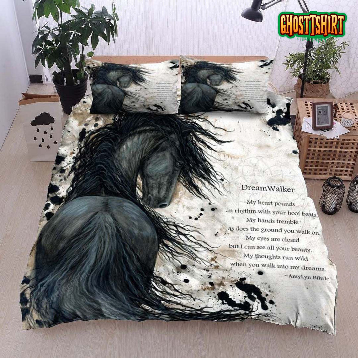 Black Horse My Heart Pounds With Rhythm With Your Hoof Beats Bed Sheets Duvet Cover Bedding Set