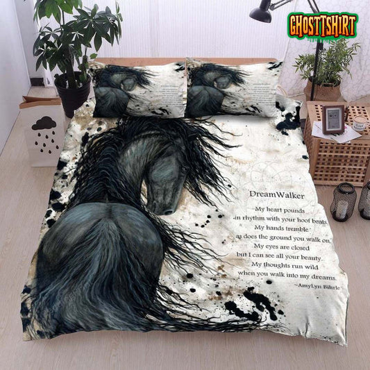 Black Horse My Heart Pounds With Rhythm With Your Hoof Beats Bed Sheets Duvet Cover Bedding Set
