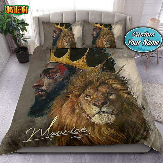 Black King And Lion Personalized Custom Name Duvet Cover Bedding Set