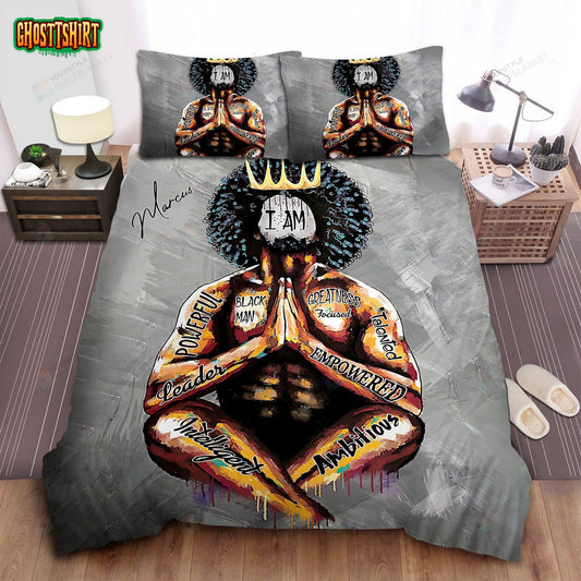 Black King Men Powerful Personalized Custom Name Duvet Cover Bedding Set