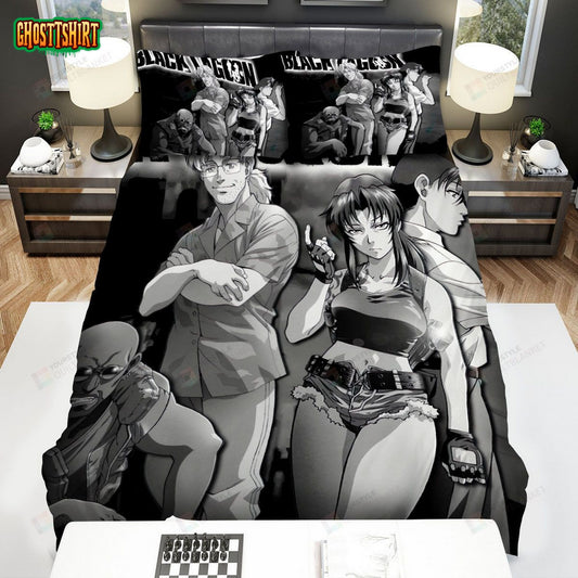 Black Lagoon Characters In Black And White Bed Sheets Spread Comforter Duvet Cover Bedding Set