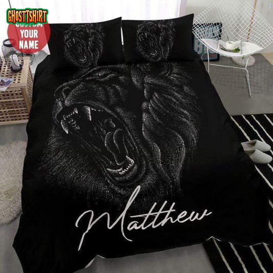 Black Lion Face Art Personalized Custom Duvet Cover Bedding Set