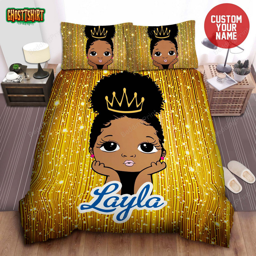 Black Little Girl Little Melanin Queen Afircan American Woman Custom Name Duvet Cover Bedding Set