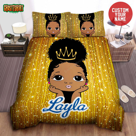 Black Little Girl Little Melanin Queen Afircan American Woman Custom Name Duvet Cover Bedding Set