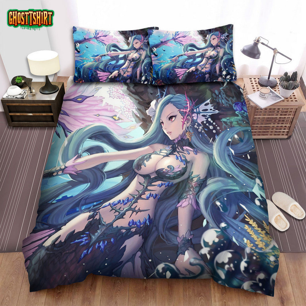 Black Mermaid Queen Anime Art Style Bed Sheets Spread Duvet Cover Bedding Set