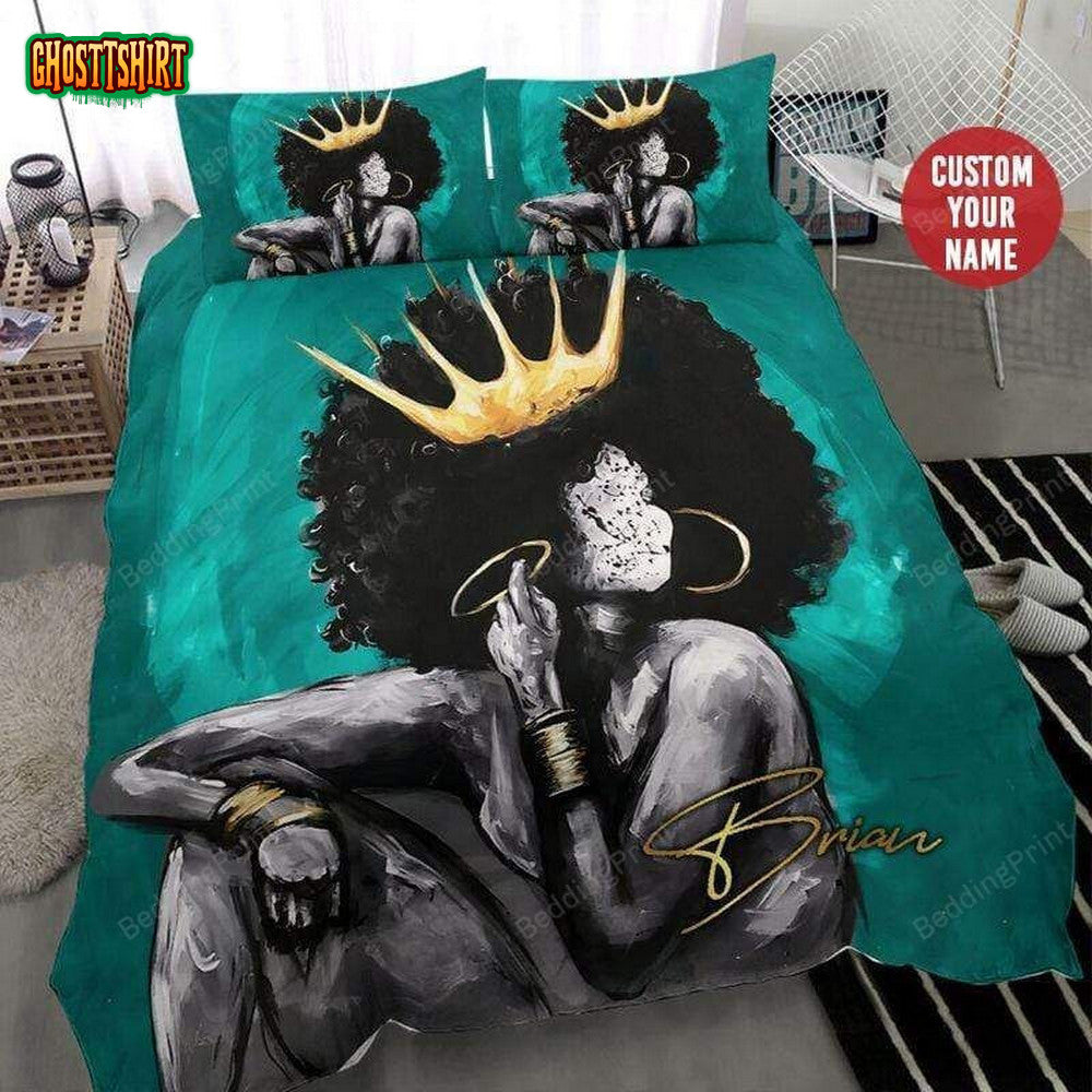 Black Queen Crown Personalized Custom Name Duvet Cover Bedding Set