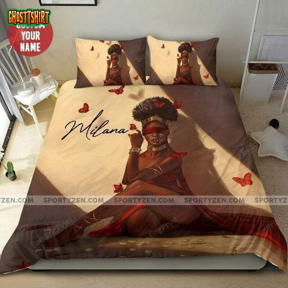 Black Queen Red Butterfly Custom Name Duvet Cover Bedding Set