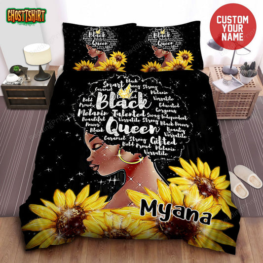 Black Queen Smart And Strong Personalized Custom Name Duvet Cover Bedding Set