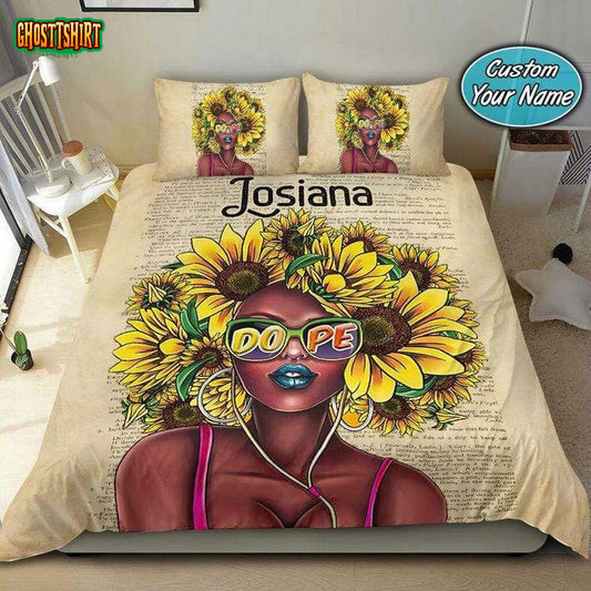 Black Sunflower Girl Dope Personalized Custom Name Duvet Cover Bedding Set