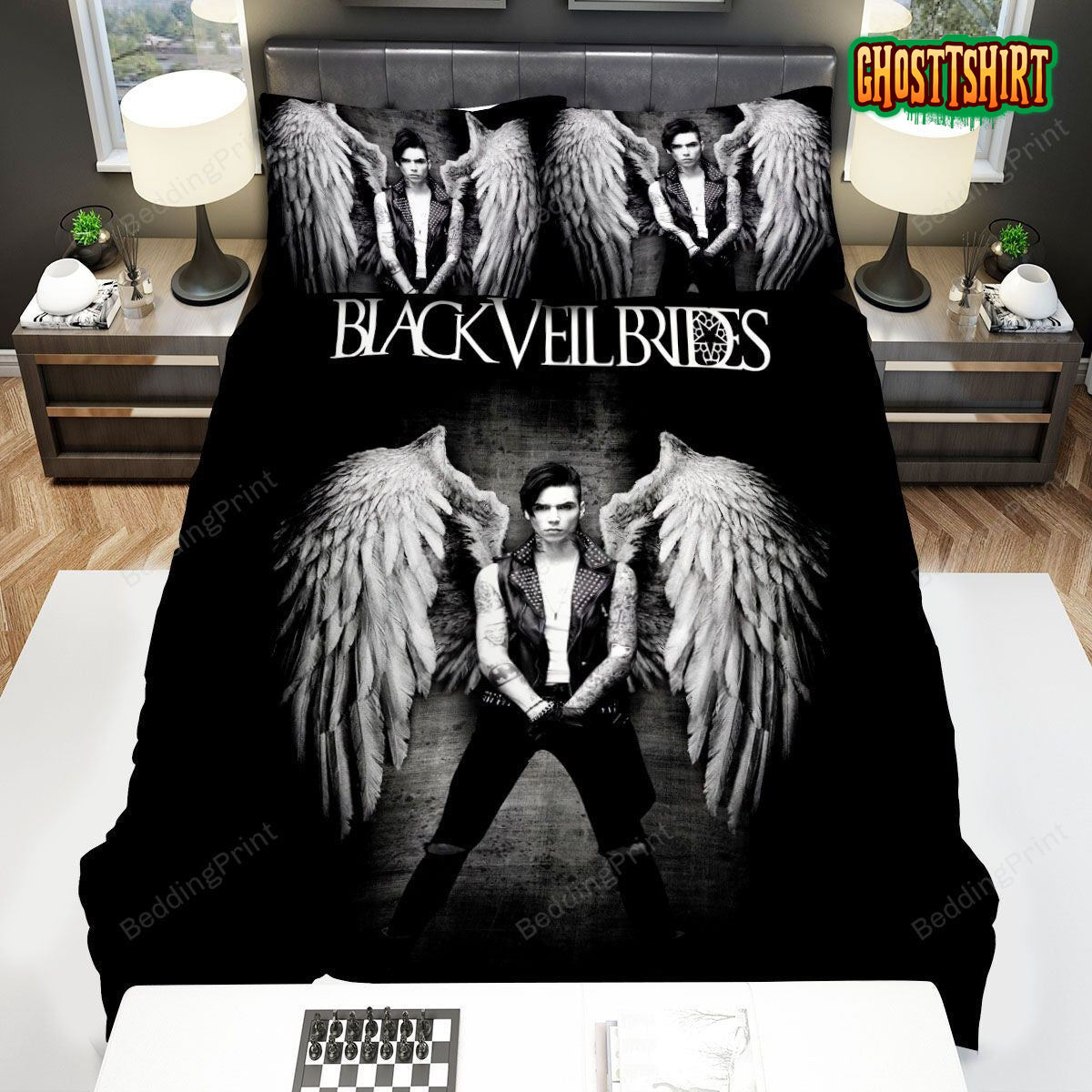 Black Veil Brides Member With Angel Wings Bed Sheets Duvet Cover Bedding Set