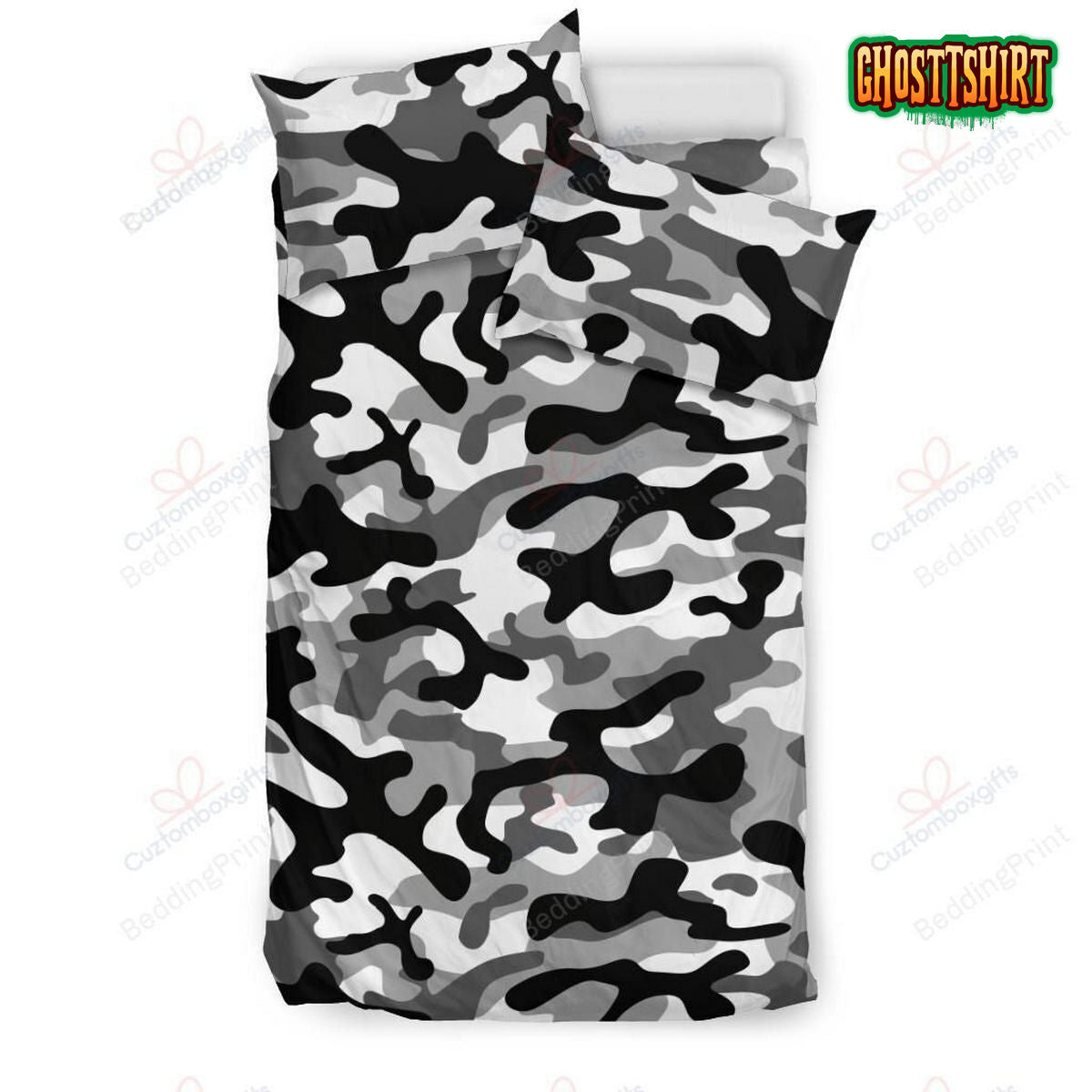 Black White Camo Camouflage Bedding Set