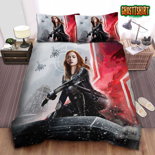 Black Widow, Helicopters Flying Bed Sheets Duvet Cover Bedding Set