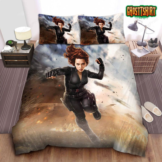 Black Widow, Punching Villains Bed Sheets Duvet Cover Bedding Set