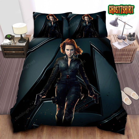 Black Widow, Two Pistols In Her Hands Bed Sheets Duvet Cover Bedding Set