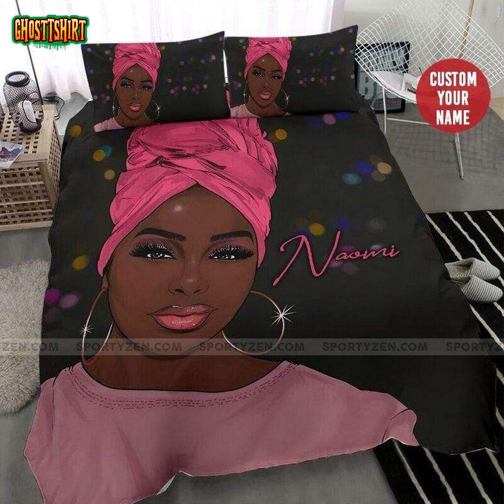 Black Woman Bandana Personalized Custom Name Duvet Cover Bedding Set