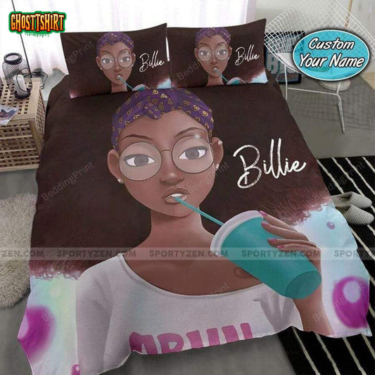 Black Woman Drinking Personalized Custom Name Duvet Cover Bedding Set