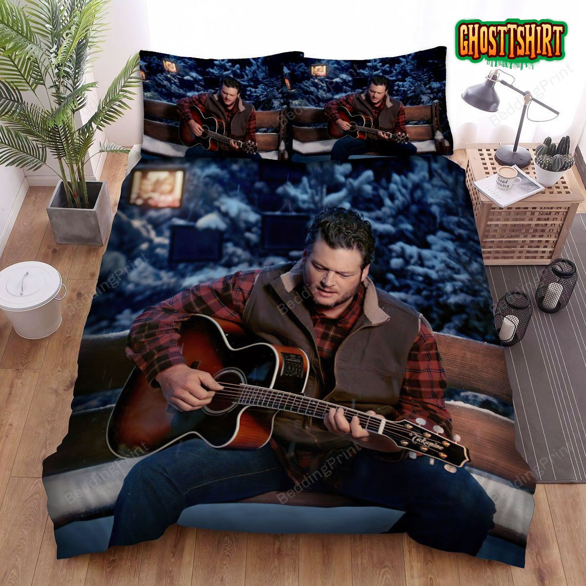 Blake Shelton In The Winter Night Bed Sheets Spread Duvet Cover Bedding Set