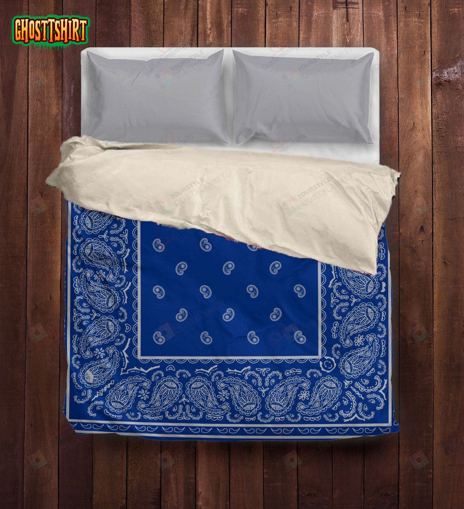 Blue And Gray Bandana Bedding Set