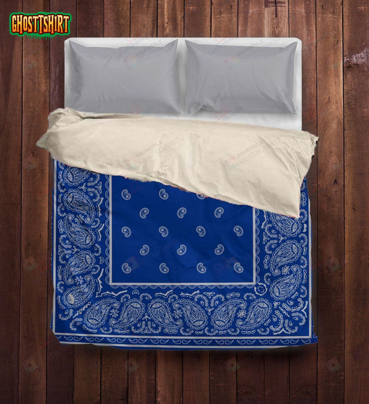 Blue And Gray Bandana Bedding Set