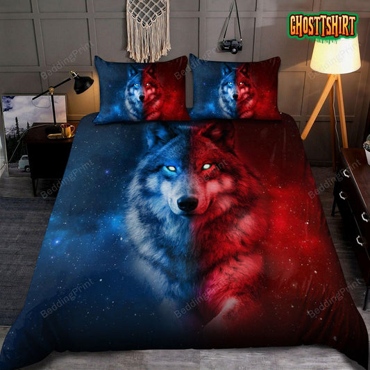 Blue And Red Wolf Bed Sheets Duvet Cover Bedding Set