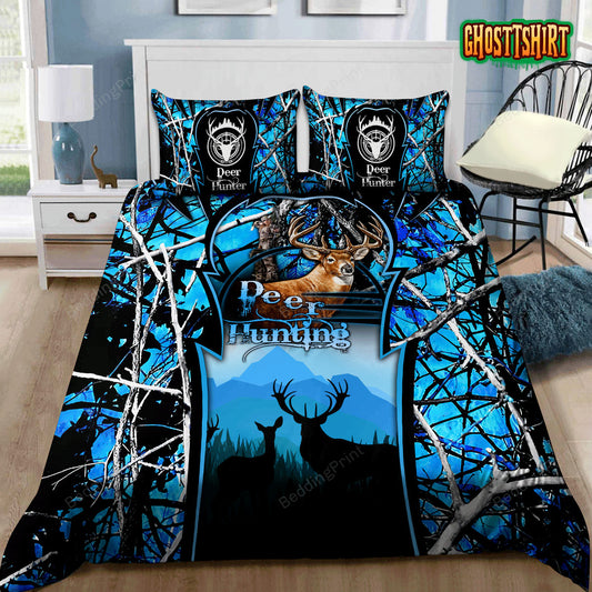 Blue Deer Hunting Bed Sheets Duvet Cover Bedding Set