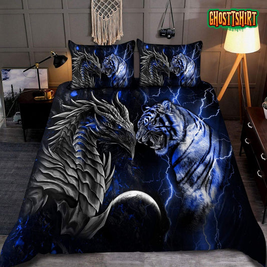 Blue Dragon And Tiger Bed Sheets Duvet Cover Bedding Set