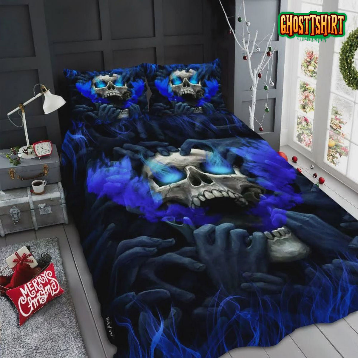 Blue Eyes Screaming Skull Bed Sheets Duvet Cover Bedding Set