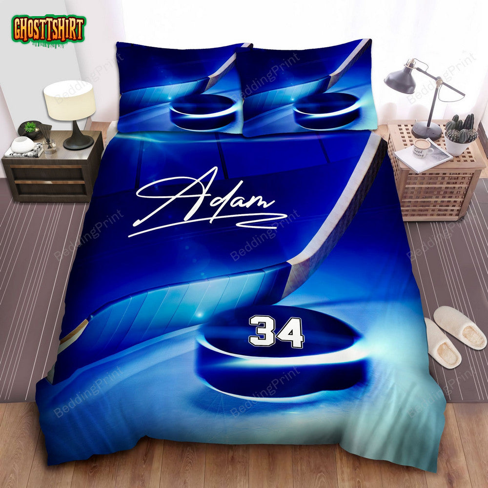 Blue Hockey Stick And Puck Custom Duvet Cover Bedding Set