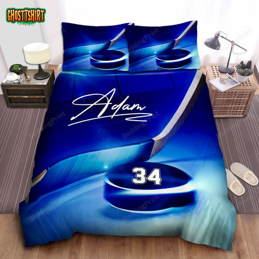 Blue Hockey Stick And Puck Custom Duvet Cover Bedding Set
