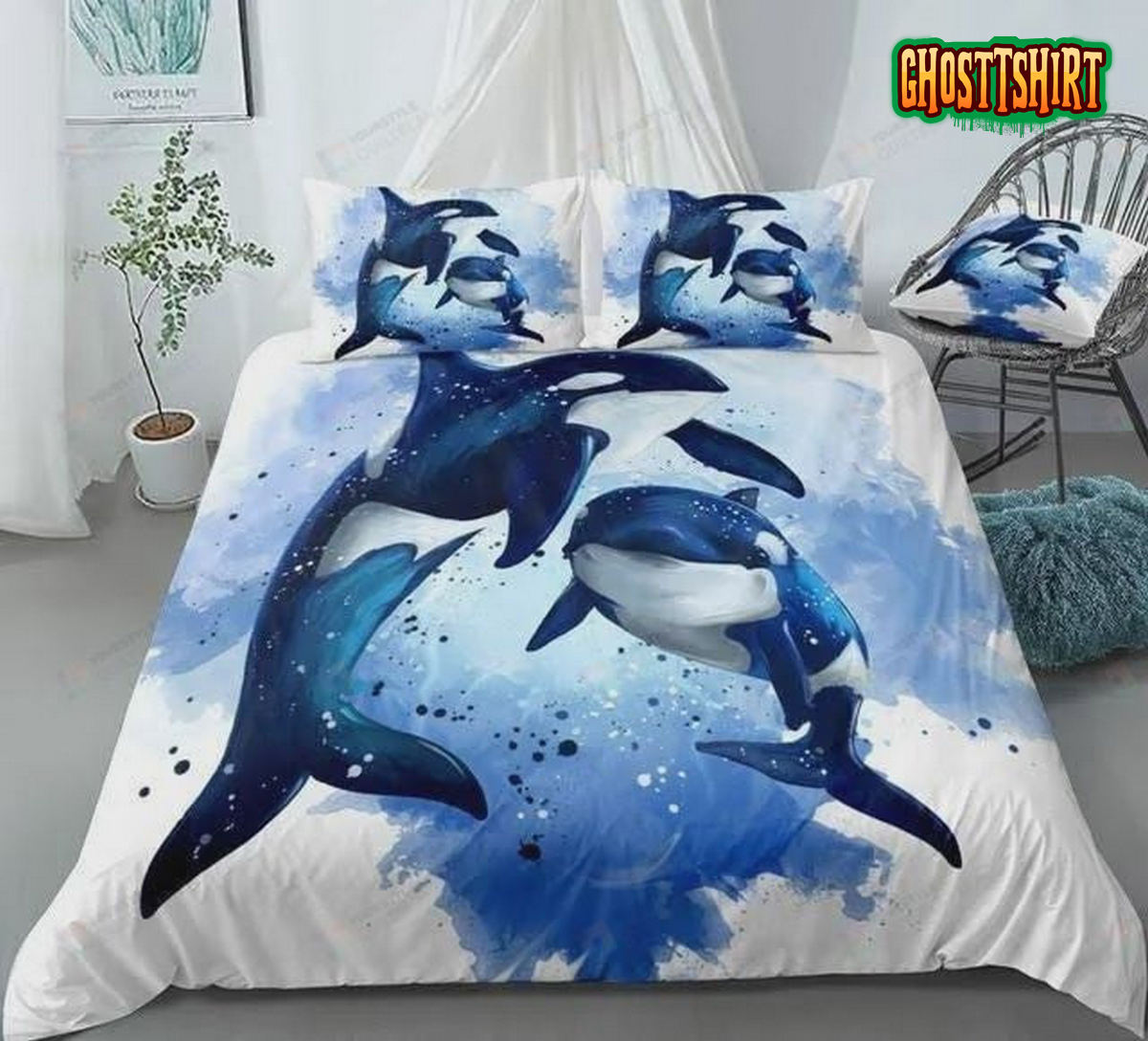 Blue Ocean Whale Bed Sheets Spread Duvet Cover Bedding Set