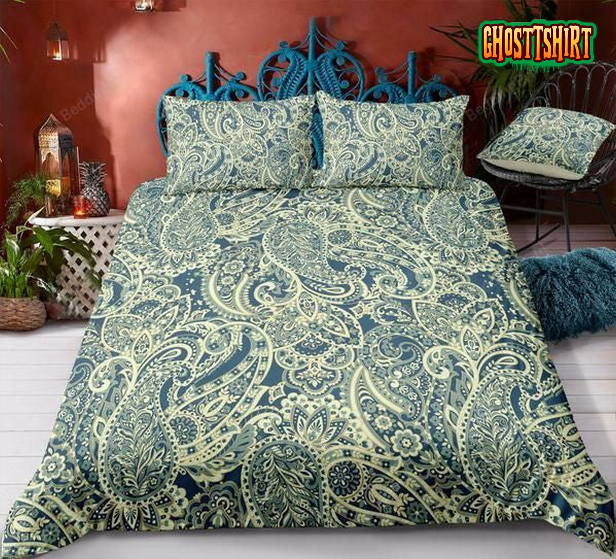 Blue Paisley Bed Sheets Duvet Cover Bedding Set