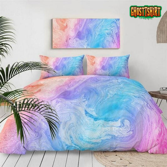 Blue Pink Pastel Bed Sheets Duvet Cover Bedding Set