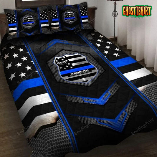 Blue Police Badge Bed Sheets Bedspread Duvet Cover Bedding Set