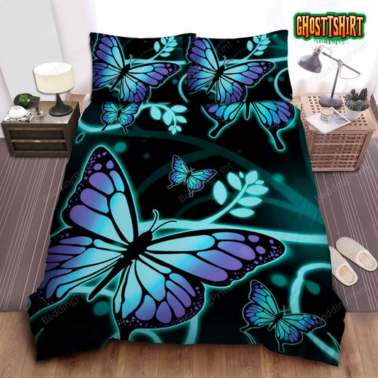 Blue Purple Ombre Butterfly Bed Sheets Duvet Cover Bedding Set