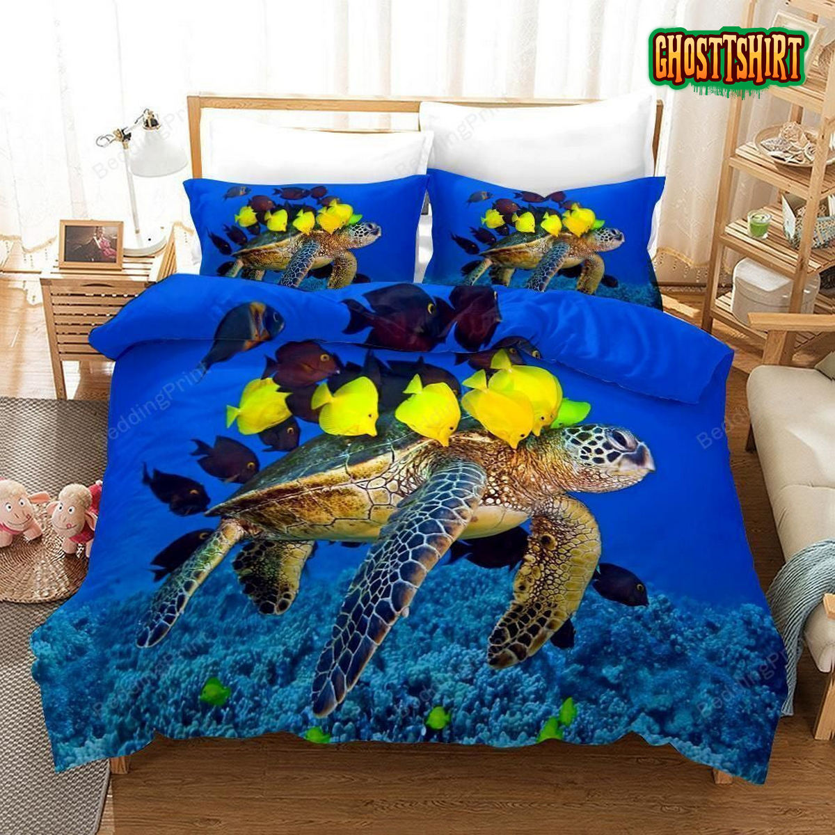 Blue Sea Turtle Under Sea Bed Sheets Duvet Cover Bedding Set