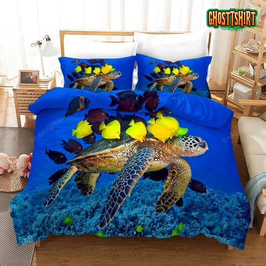 Blue Sea Turtle Under Sea Bed Sheets Duvet Cover Bedding Set