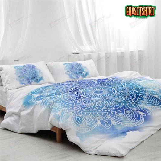 Blue Splash Mandala Bed Sheets Spread Duvet Cover Bedding Set