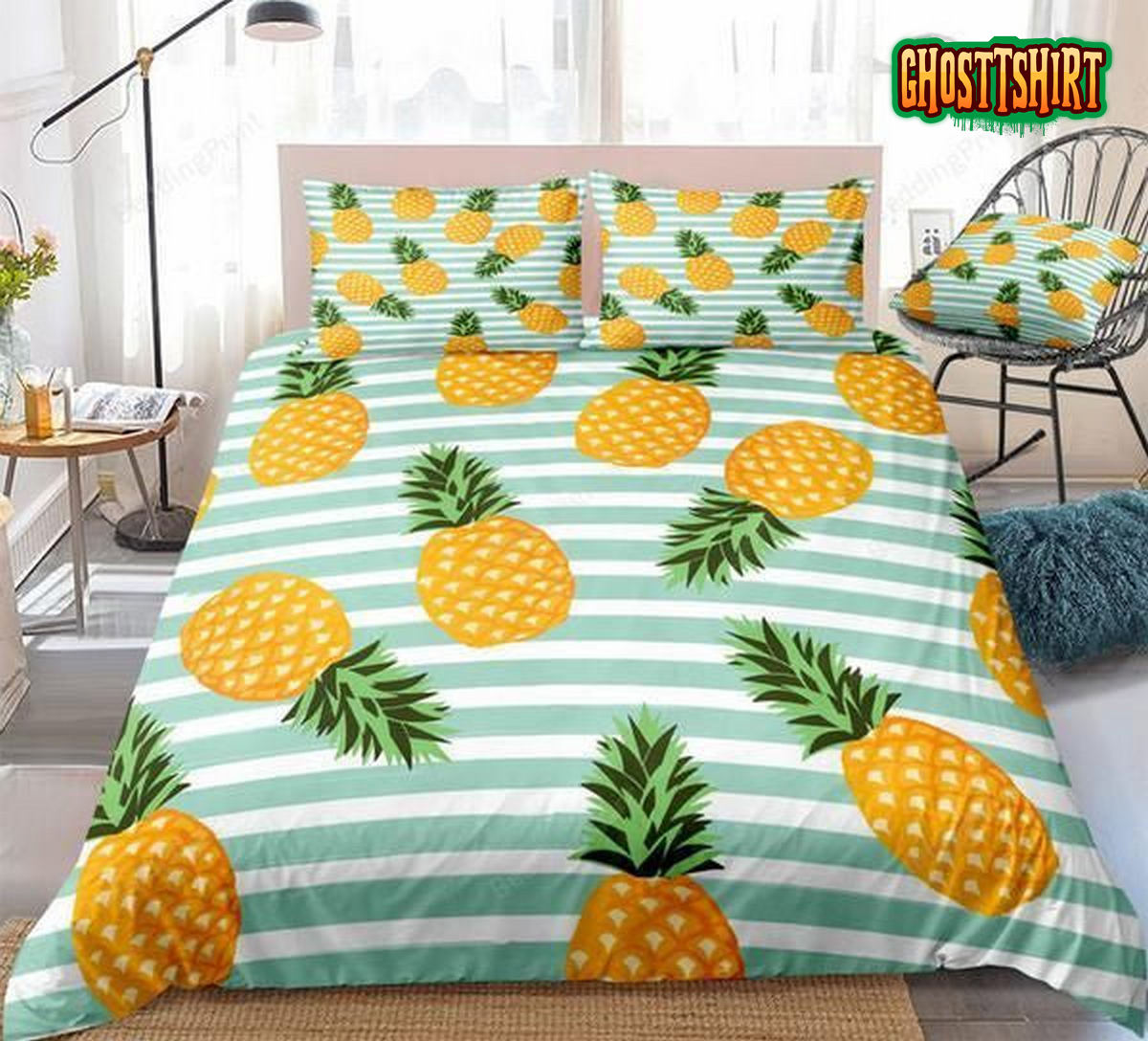 Blue Striped Pineapple Bed Sheets Duvet Cover Bedding Set