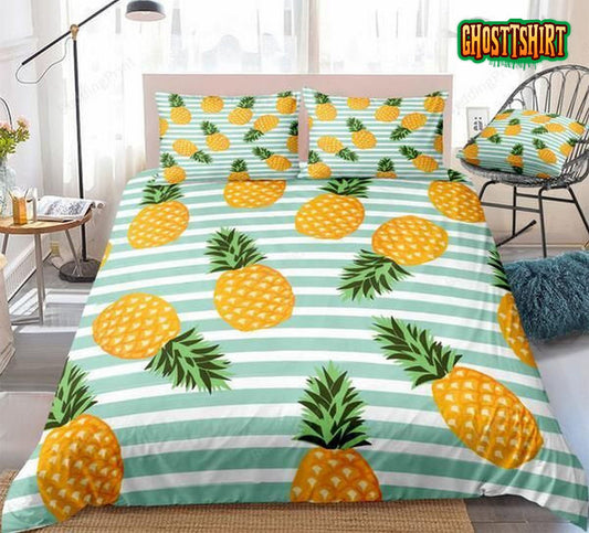 Blue Striped Pineapple Bed Sheets Duvet Cover Bedding Set