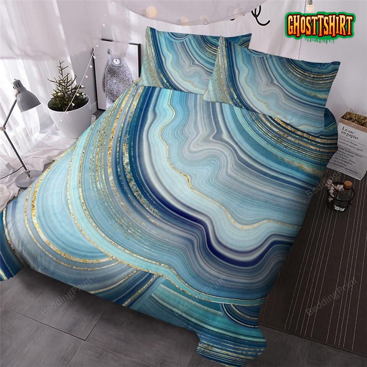 Blues Gold Marble Bed Sheets Duvet Cover Bedding Set