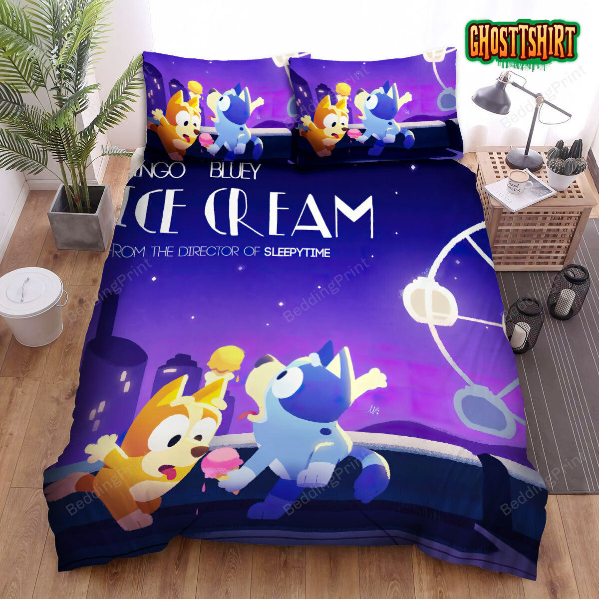 Bluey & Bingo Ice Cream As La La Land Poster Style Bed Sheets Spread Duvet Cover Bedding Set