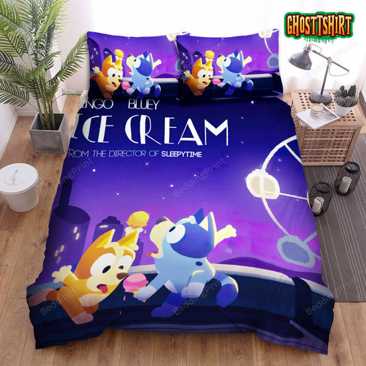 Bluey & Bingo Ice Cream As La La Land Poster Style Bed Sheets Spread Duvet Cover Bedding Set