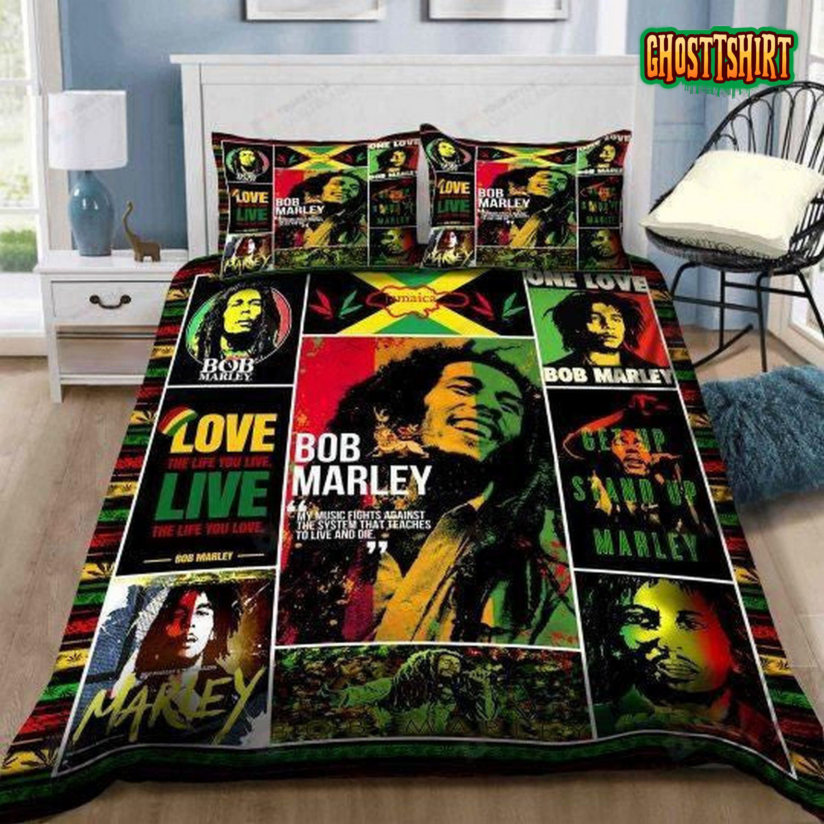 Bob Marley Flag Of Jamaica Quotes Bedding Set