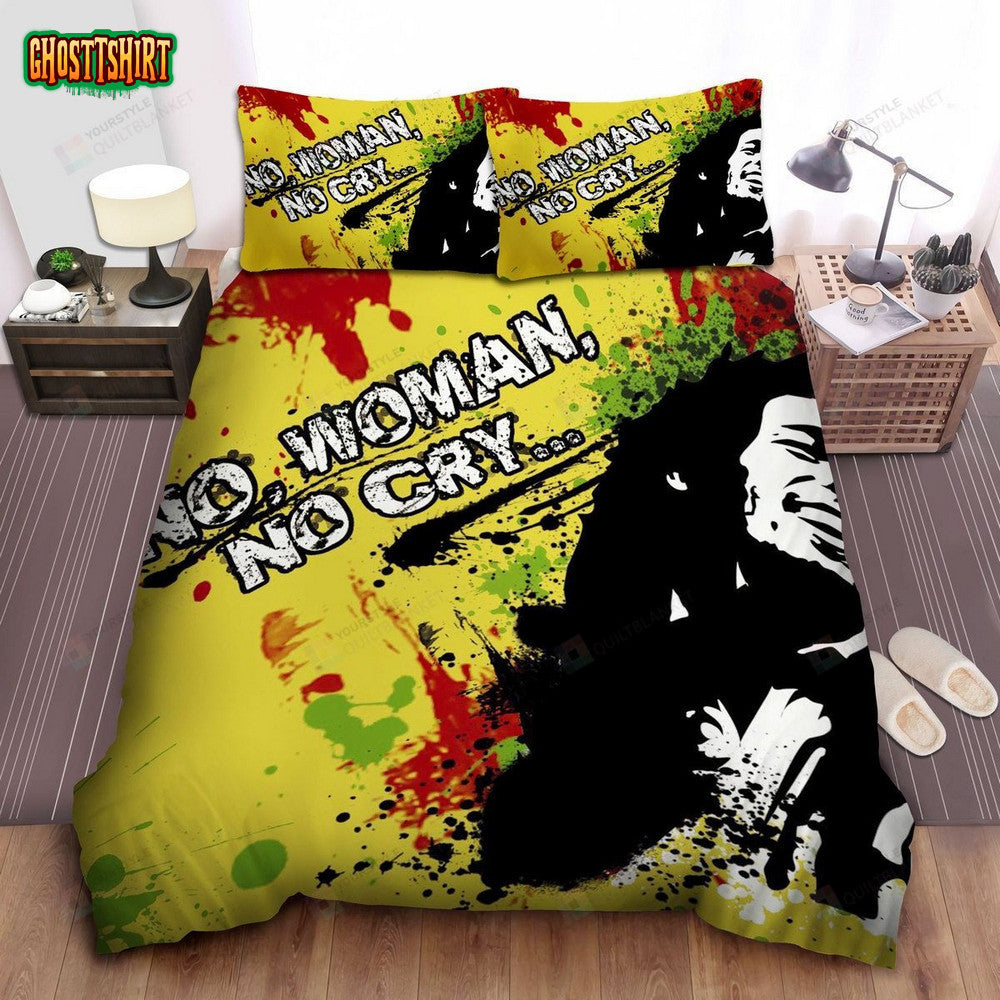 Bob Marley No Women No Cry Song Bed Sheets Spread Comforter Duvet Cover Bedding Set