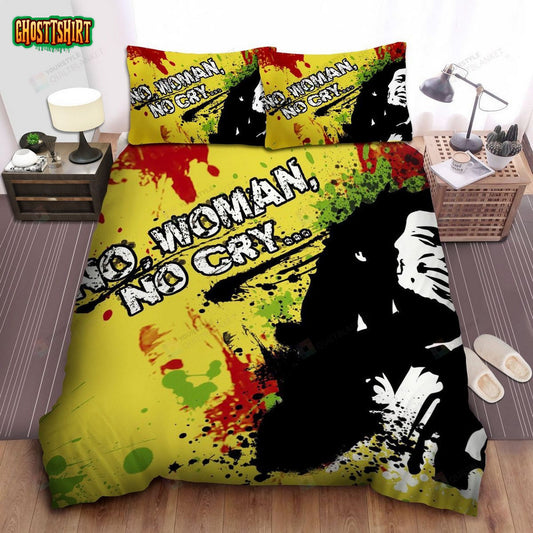 Bob Marley No Women No Cry Song Bed Sheets Spread Comforter Duvet Cover Bedding Set