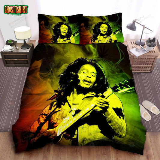 Bob Marley Performing On Stage Artwork Song Bed Sheets Spread Comforter Duvet Cover Bedding Set