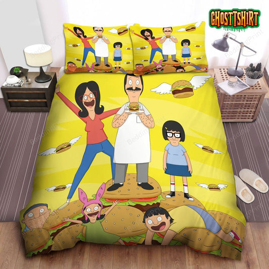 Bob's Burgers The Belchers And Flying Burgers Bed Sheets Duvet Cover Bedding Set