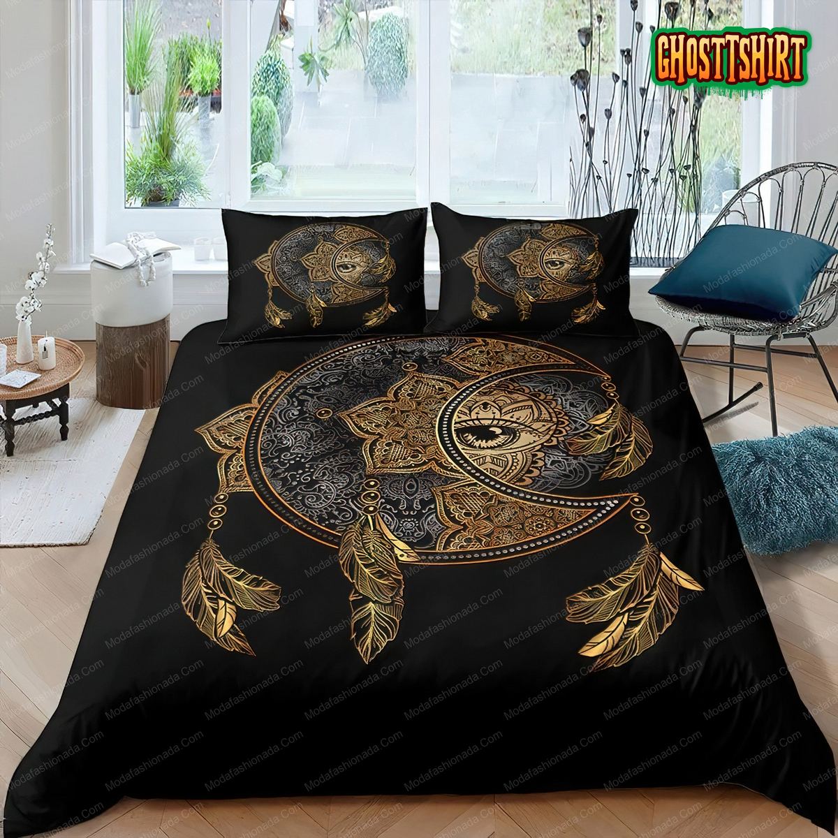 Bohemian Moon And Star Pattern Cosmic Nebula Bedding Set