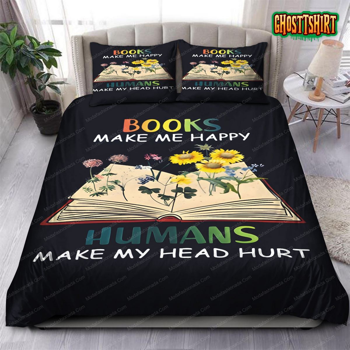 Books Make Me Happy Humans Make My Head Hurt Bedding Set
